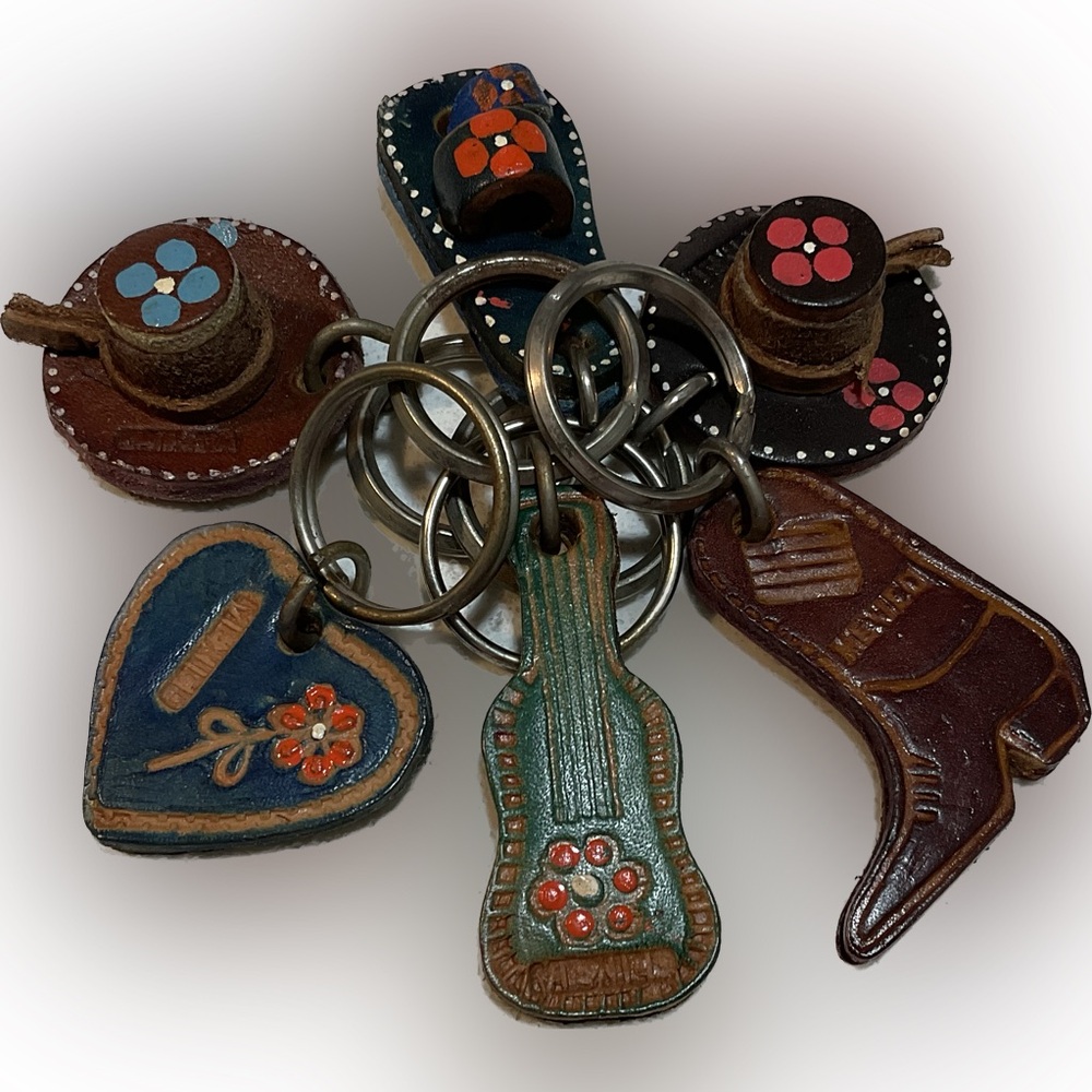 Lot 6 Mexico Keychains Guitar Hat Cowboy Boot Heart Sandal Key Rings